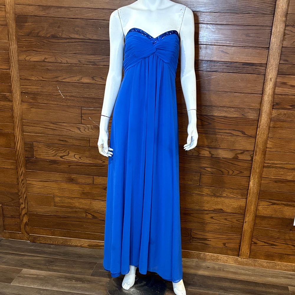 David's Bridal Strapless Royal Blue Dress